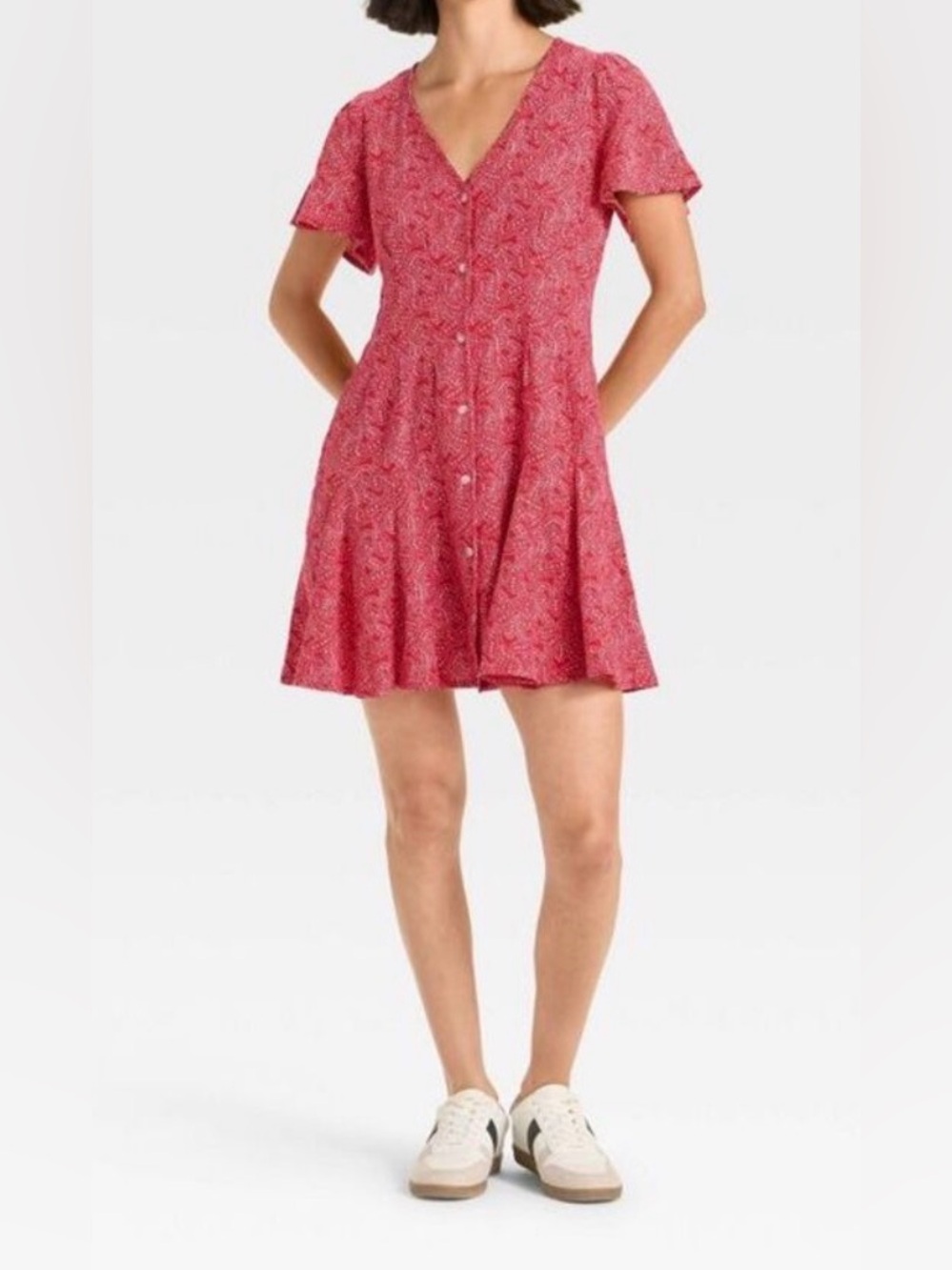 Universal Thread Red Button-Front Mini Dress